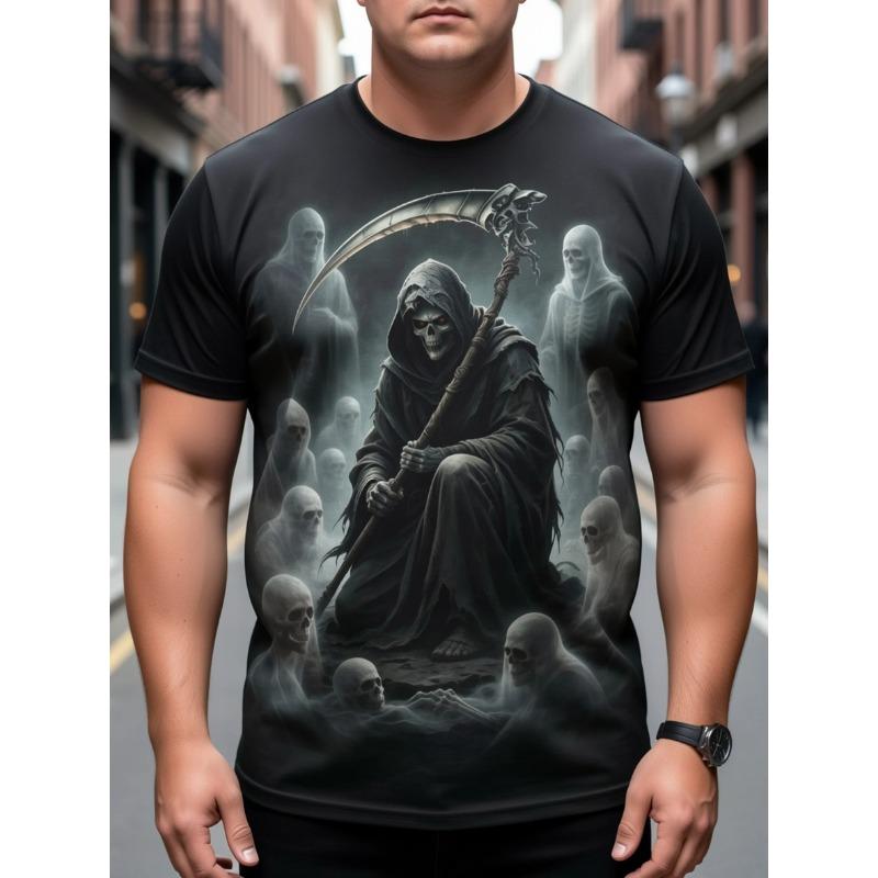 Men's 3D Skull Pattern Print Short Sleeve T-shirt Summer New Casual Tops Trend Cool Street Style Men's Clothing