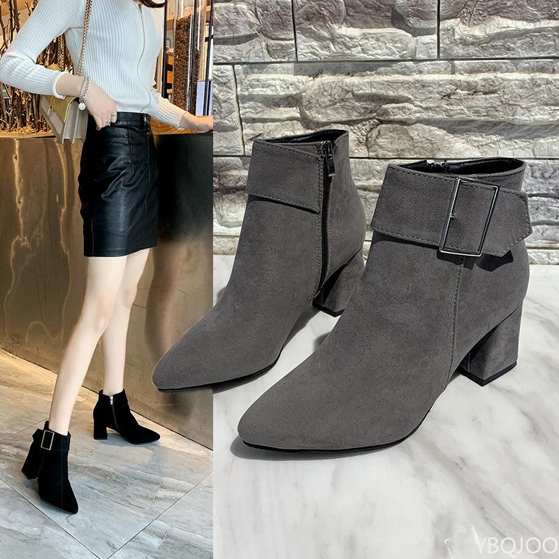 Fashionable versatile Women Vintage High Heels Ankle Boots Buckle Casual Ladies Sexy Female Boots Plus Size women shoes