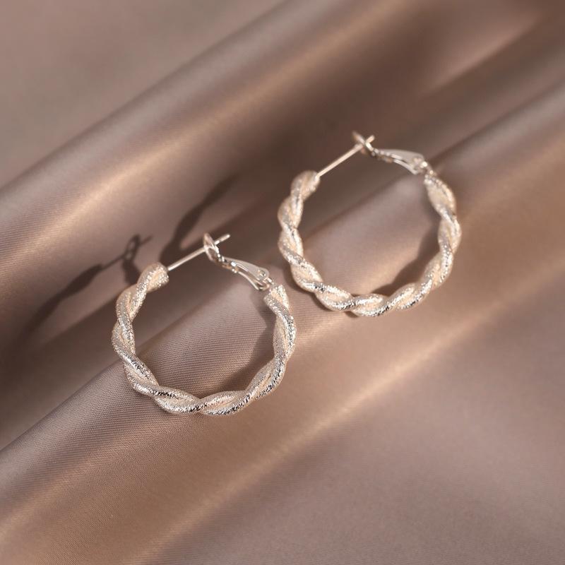 

Silver needle twisted twist round simple and fashionable earrings individual cold wind temperament earrings light luxury high-end earrings