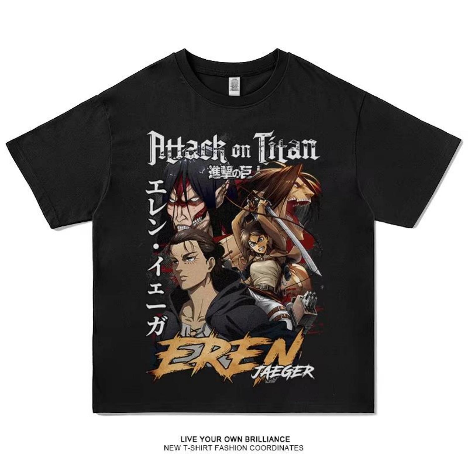 

Anime Attack On Titan T Shirts Oversized Vintage Washed Shingeki No Kyojin T-shirt Short Sleeve Manga Eren Mikasa Levi Tops Tees S чёрный