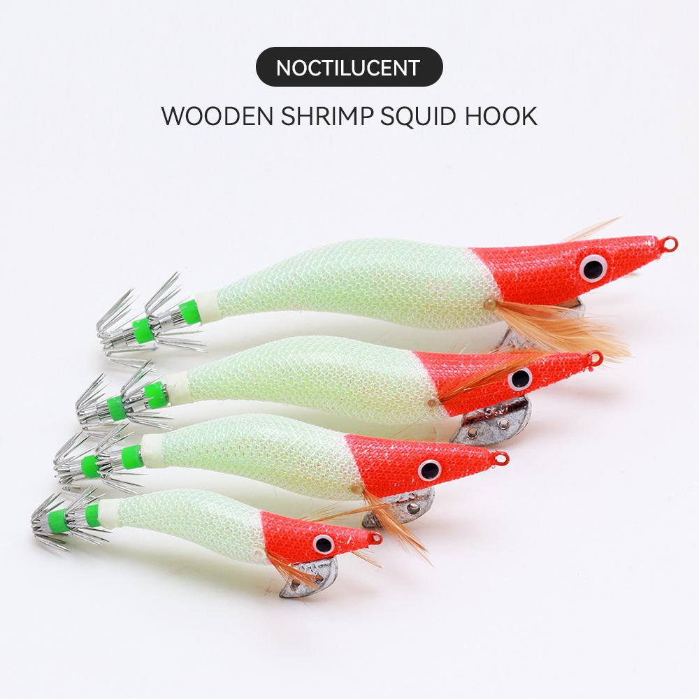 Red-headed Luminous Wood Shrimp4Size with Sound Beads Bionic Fake Bait Jumping Shrimp for Squid Fishing