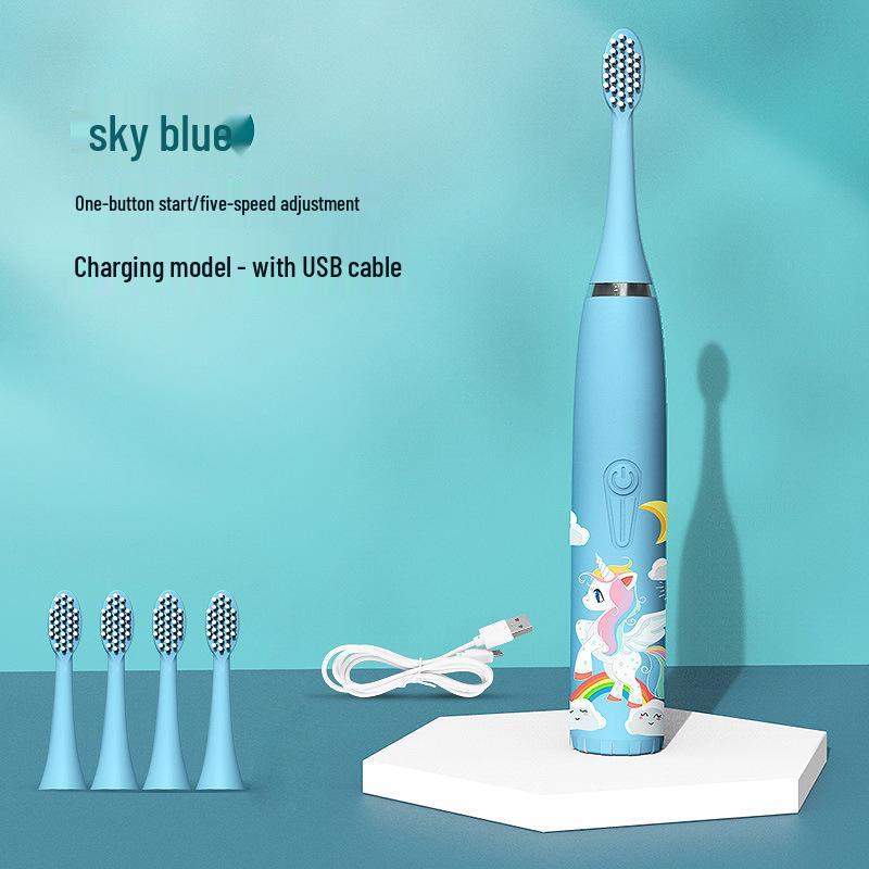 Cartoon-Themed IP7 Waterproof Kids' Sonic Electric Toothbrush with Soft U-Shaped Bristles