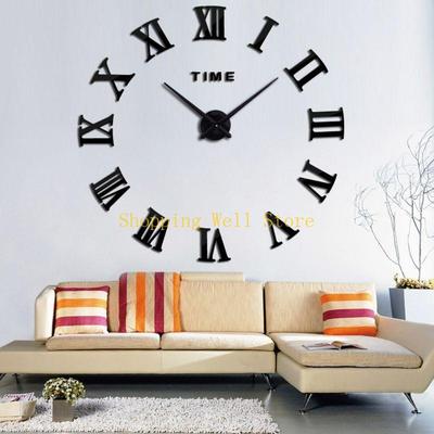 KX4B Grande Horloge Murale DIY 3D Sans Cadre avec Autocollants Chiffres Miroir pour Maison Salon Chambre Bureau Décoration
