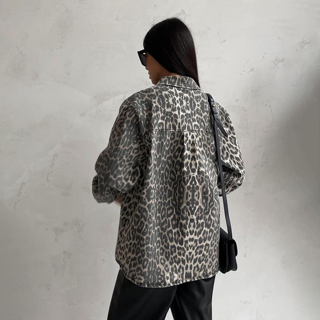 2024 Retro Leopard Print Denim Jacket - Trendy, Loose, Versatile for Spring