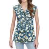 Women's Print Tank Top Button-down V-neck T-shirt Sleeveless Loose Fashion Top