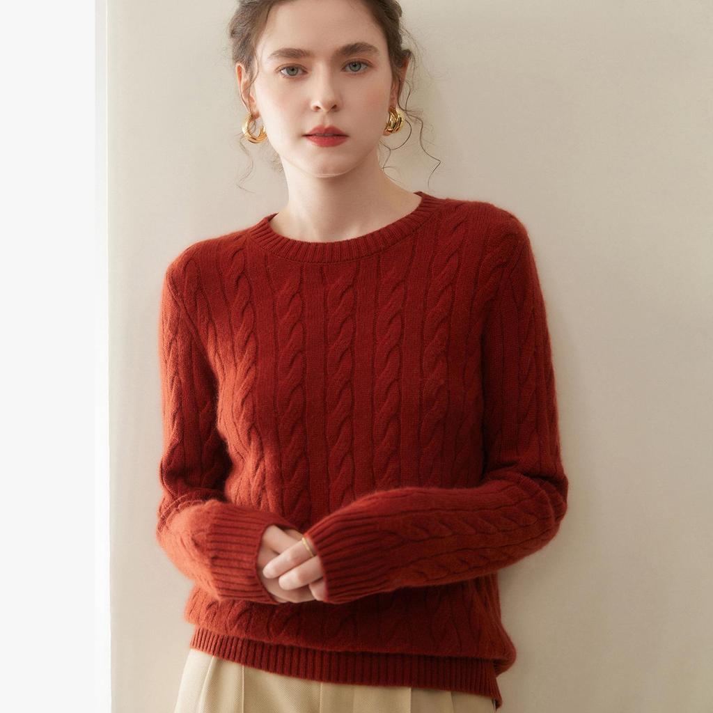 Light Luxury Cashmere Knit Sweater, Round Neck, Thickened, Loose Fit, Autumn/Winter.