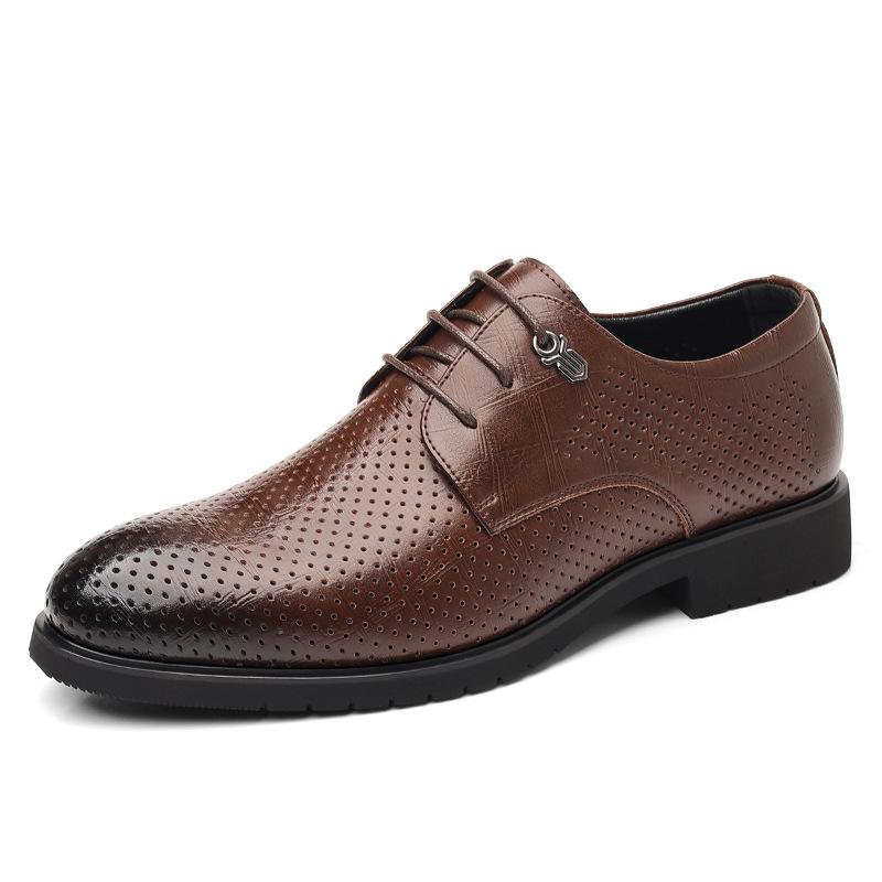 Leather shoes men's business dress leather shoes British casual breathable black inner height increasing groom wedding shoes