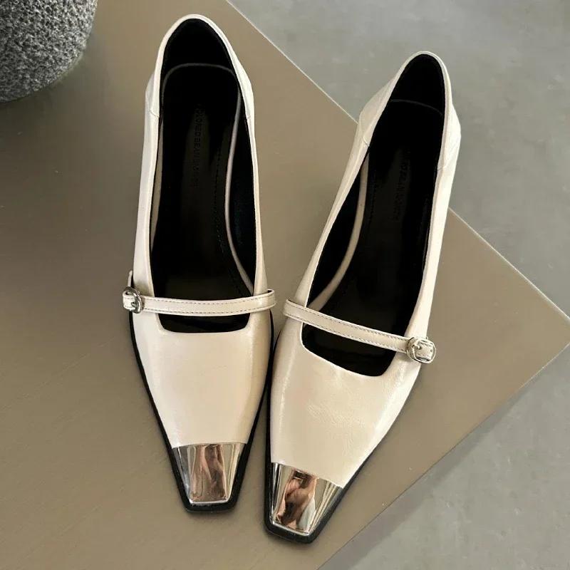 Fashion New Designer Women Pumps Metal Square Toe Sexy Thin High Heels Fashion Belt Buckle Elegant Office Shoes for Women Mary Jane Shoe