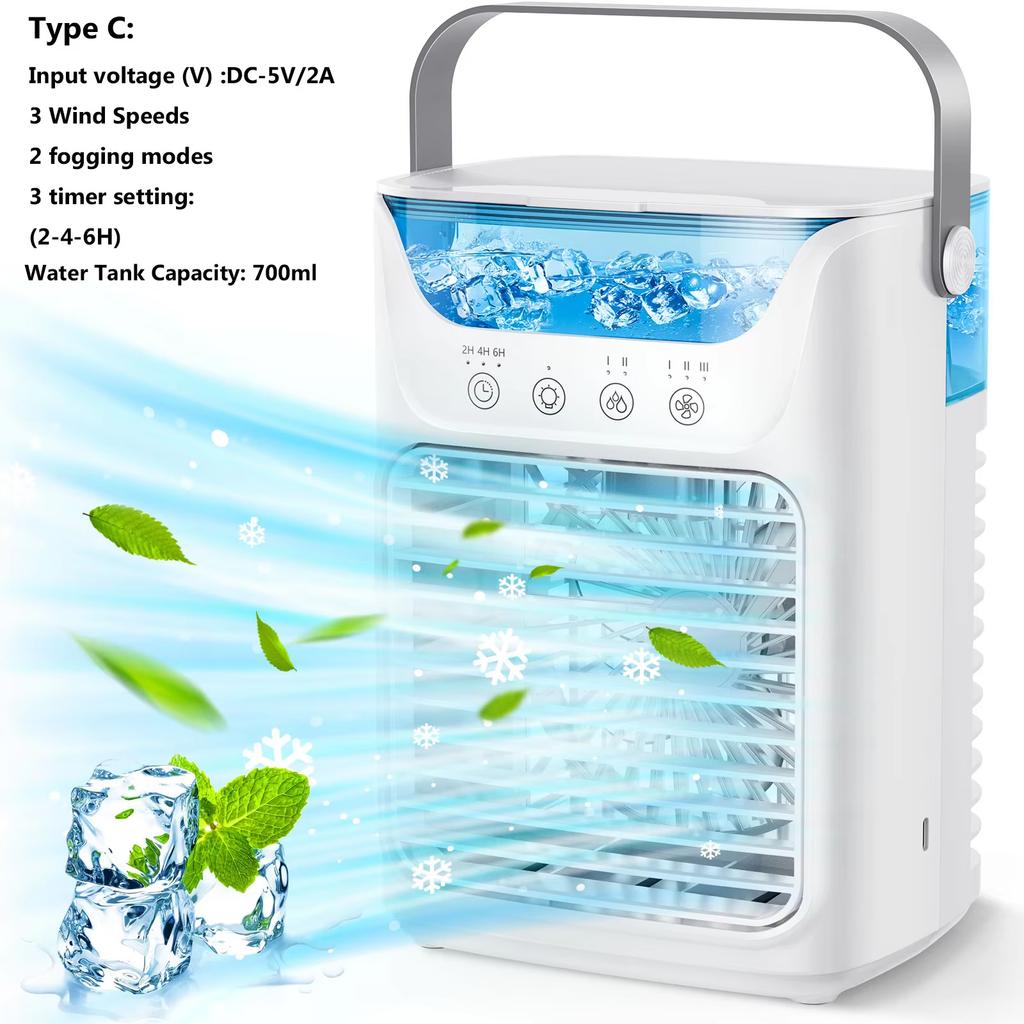 Air Conditioner Portable Desktop Air Cooler Fan with LED Night Light & Humidifier, Mini Mist Cooling Fan for Office Home