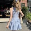Summer Blue Stripe Knit Dress With Spliced Design For Streetwear Enthusiasts