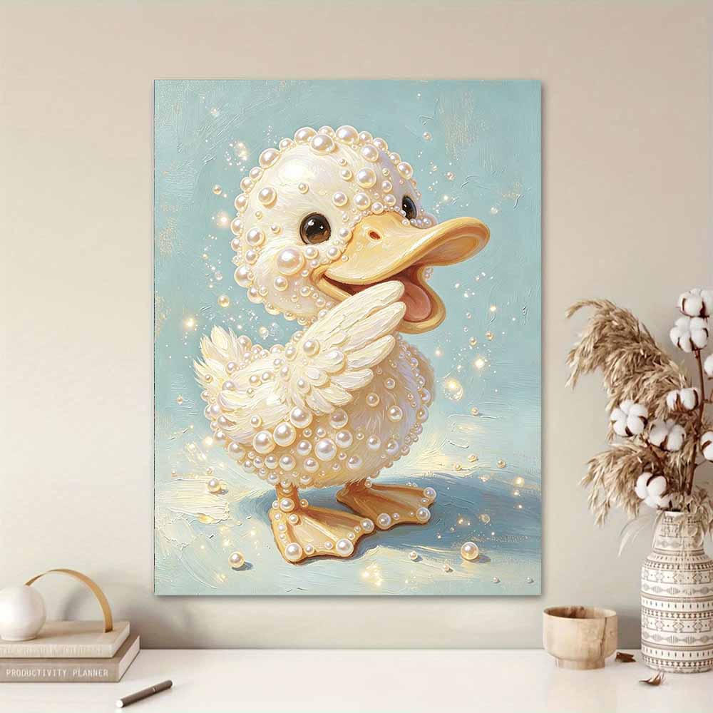 Adorable Little Duck Pattern Framed Pearl Painting Kit DIY 3D Sparkling Bead Canvas Art Relaxing Handmade Craft Perfect Gift for Women