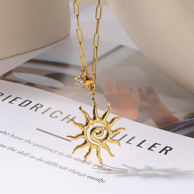 Zirkonové Sluneční Náhrdelníky Pro Ženy Nerezová Ocel Zlatá Barva Řetízek s Zapínáním Náhrdelník se Slunečním Přívěskem Estetické Svatba Šperky Párty Dárky