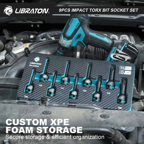 LIBRATON Torx Bit Socket Set, 1/2-inch (12.7mm) Drive, S2 Steel, Star Bit Socket Set, T30-T80, Impact Torx Socket Set, 9-Piece Set