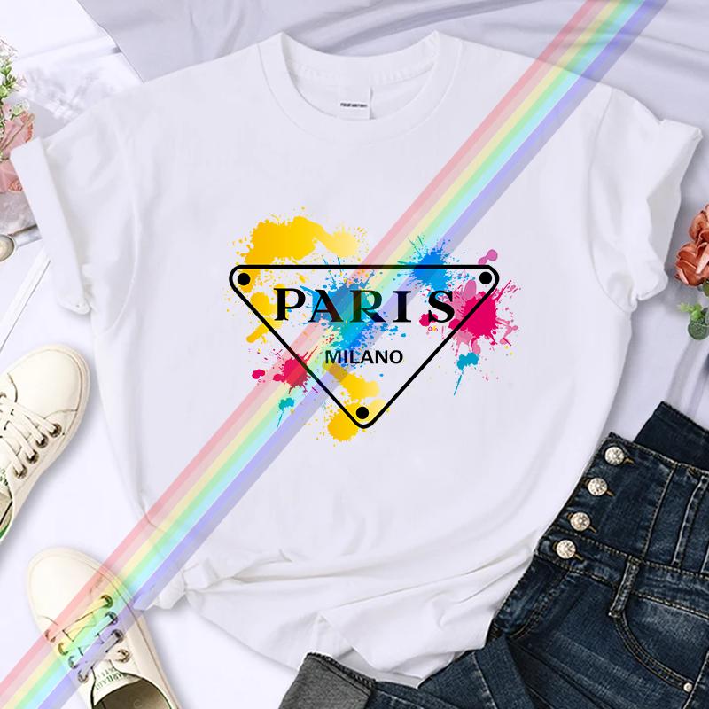 

Cotton Light Luxury Women s Spring/Summer Trendy Brand Paris Printed Short Sleeved Clothing Loose Casual Trendy T-shirt S