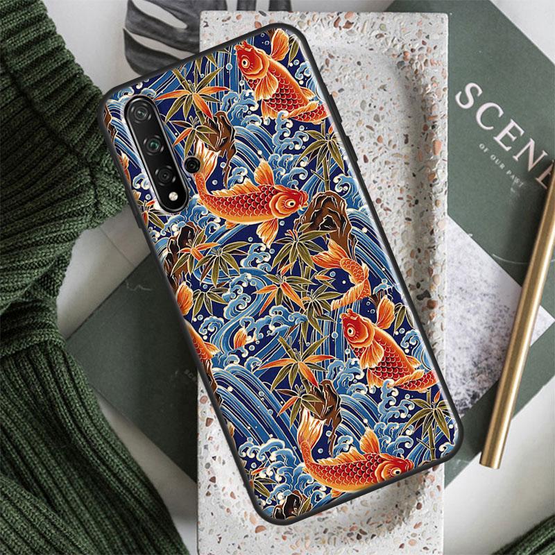 Tattoo Japanese Koi Dragon Wave For Huawei Nova Y61 Y91 Y70 Y90 Y60 Y72 9 10 SE 12i 12s 11i 5T P60 Pro P20 P30 P40 Lite Case