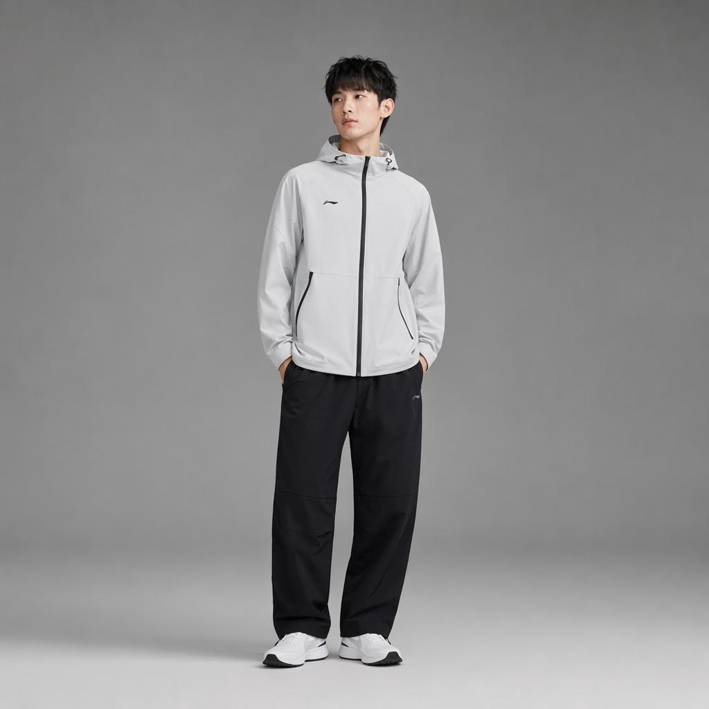 Li Ning Solid Color Hooded Long Sleeve Windbreaker Men outerwear Water-Droplet-Gray AFDUA11-2