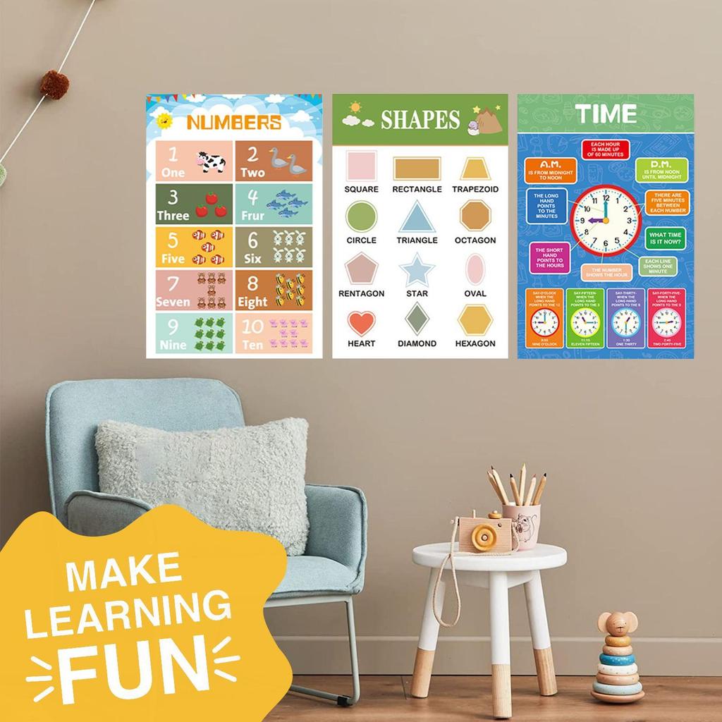 Preschool Learning Posters School Educational Charts 12 Pieces Time Numbers Letters Charts For Travel Boy Preschoolers Develop