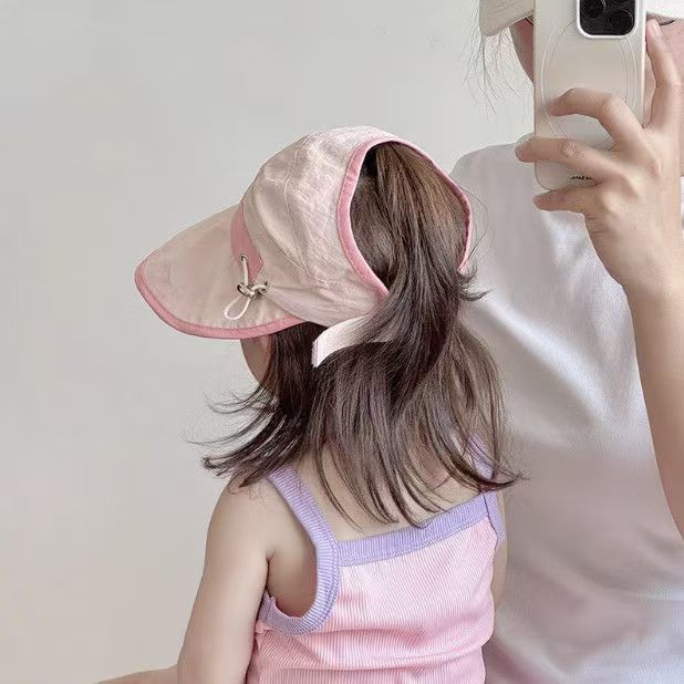 Children's sun protection hat with large eaves summer thin design girls' UV resistant empty top sun protection hat baby sun hat