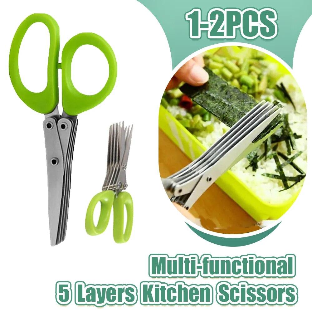 

Многофункциональные 5-слойные кухонные ножницы из нержавеющей стали, измельченный перец, нарезанный зеленый лук, лапша и режущие инструменты для овощей