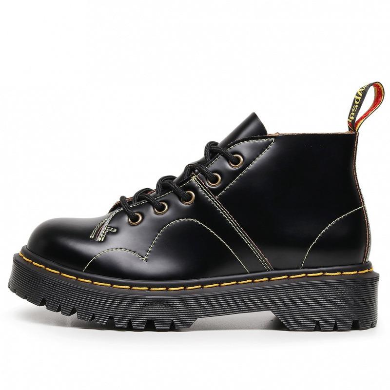 Martin Boot Hole 1 Monkey Face Locomotive Boots Women, Leather British Short Boots Round Head Men and Women Thick Bottom 100