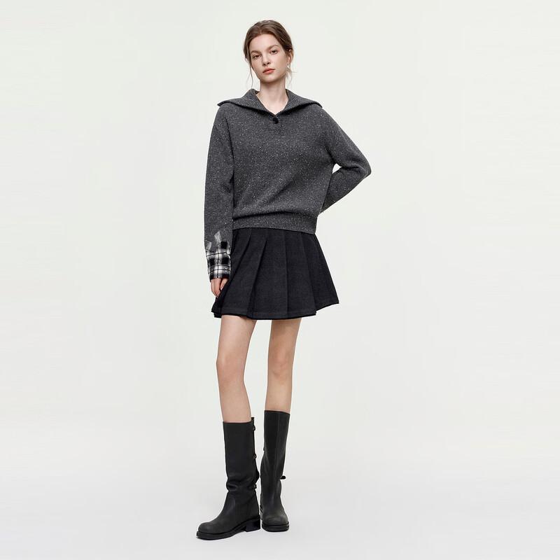 ELLE Retro Plaid Sailor Collar Knitted Sweater