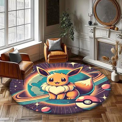 Cute Eevee Round Carpet Pokemon Cartoon Anti-Slip Floor Mat Living Room Home Decor