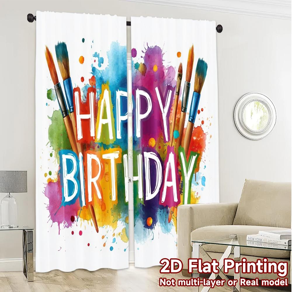 2pcs, 2D FLAT PRINTING Curtains (Without Rod) BirthdayPalette Fashionable Chic Curtains Versatile 100% Polyester Curtains