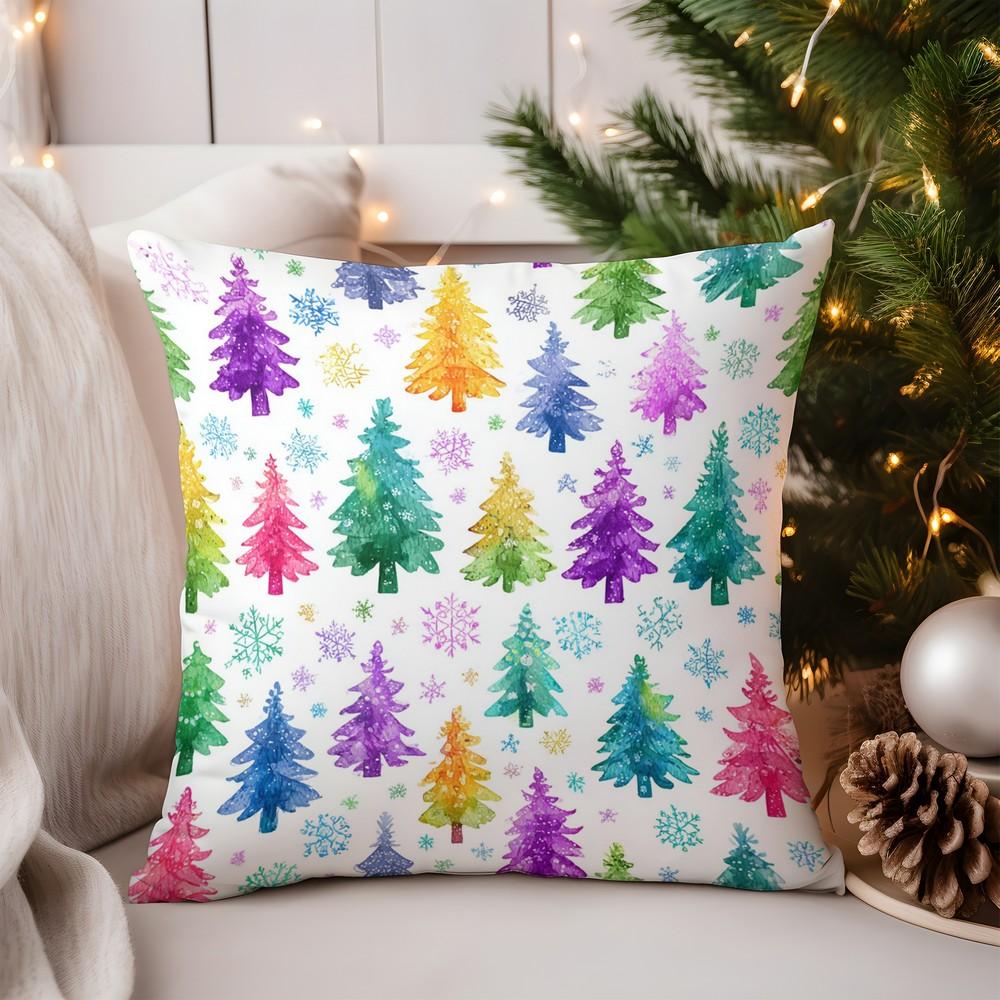 Home Decor Charming Fawn with Holly Wreath Pillow Cover Pattern Cushion Cover Suitable for Sofa Bedroom Car Pillow Cover