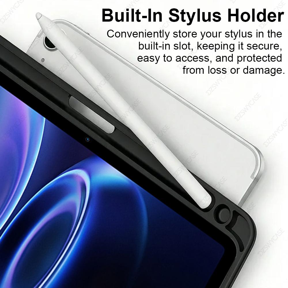 Case for Xiaomi Redmi Pad 2 SE 9.7 inch 2026, Trifold Stand Case with Pencil Holder, PU Leather Clear Transparent Back Cover