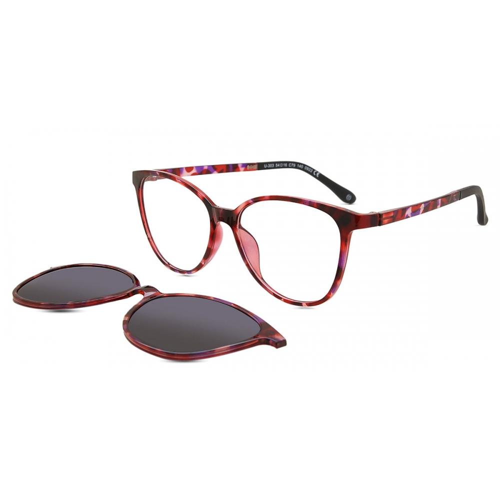 Clip On Oval Red Tortoise SmartbUy collectiOn Bren With Clip On U 0303 079 fashiOn Unisex Eyeglasses