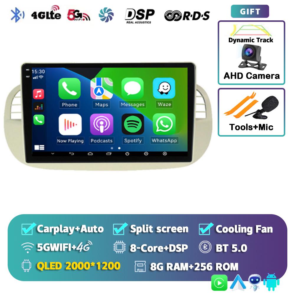 Android 14 Carplay Car Radio For Fiat 500 Multimedia Video Player Navigation GPS Stereo AI Voice Head Unit 360 Camera 4G+Wifi BT