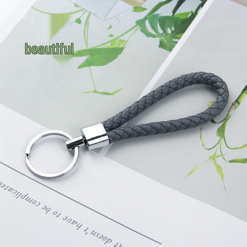 Solid Color Woven Leather Key Pendant for Men and Women - Couple's Metal Keyring Accessory
