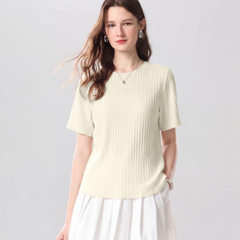 Snowforte Women s Minimalist Solid Mulberry Silk Blend T-Shirt L