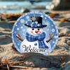 Snowman Iron Wall Art Round Metal Sign Outdoor Indoor Welcome Plaque Blue Decor 8 Inch Home Gift