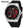 Sanda Men's Waterproof Alloy Car Wheel Design Silicone Wristwatch