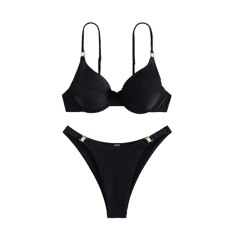 

2025 New European & American Solid Color Sexy Push-up Bikini Swimwear XL