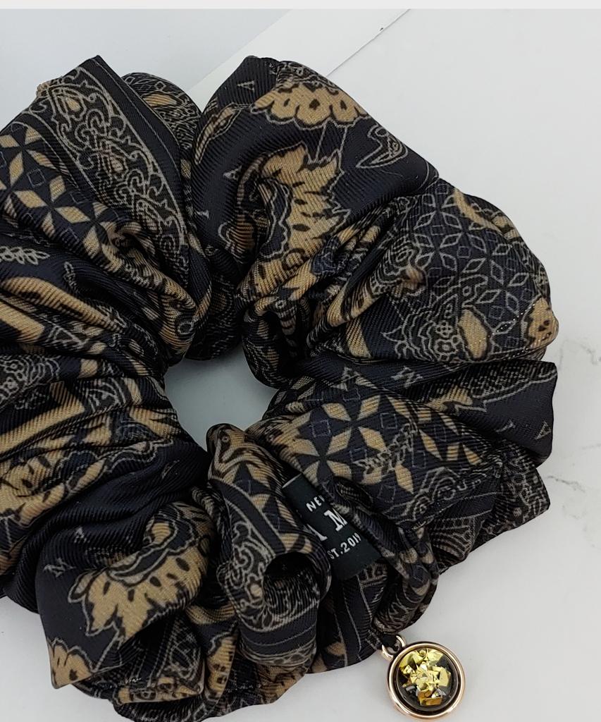 Maia Emblem Pattern Hair Scrunchie - Beige Bk