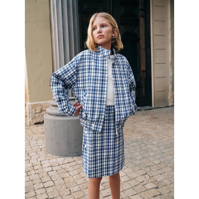 ELLE KIDS Girls Blue & White Plaid Embroidered Jacket