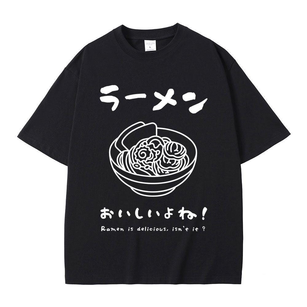 Raunisex T Shirt Food Lover Kawaii Japanese Style Streetwear Foodie Noodle TShirt Unisex Unisex Pure Cotton Short Sleeve TShirts