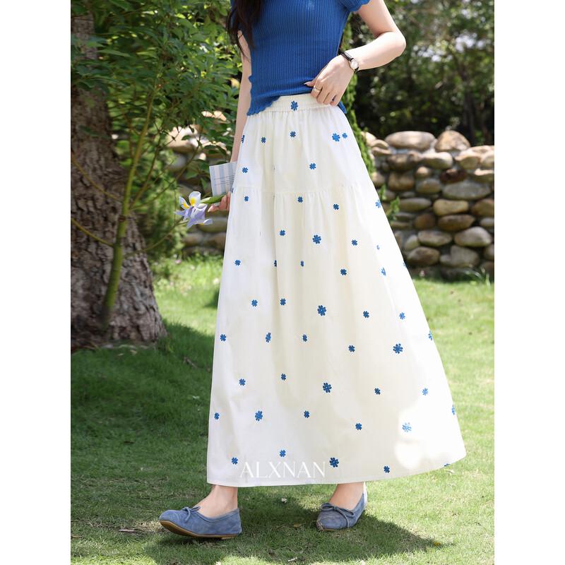 Lu Xiangnan Women s White Floral A-Line Long Skirt M
