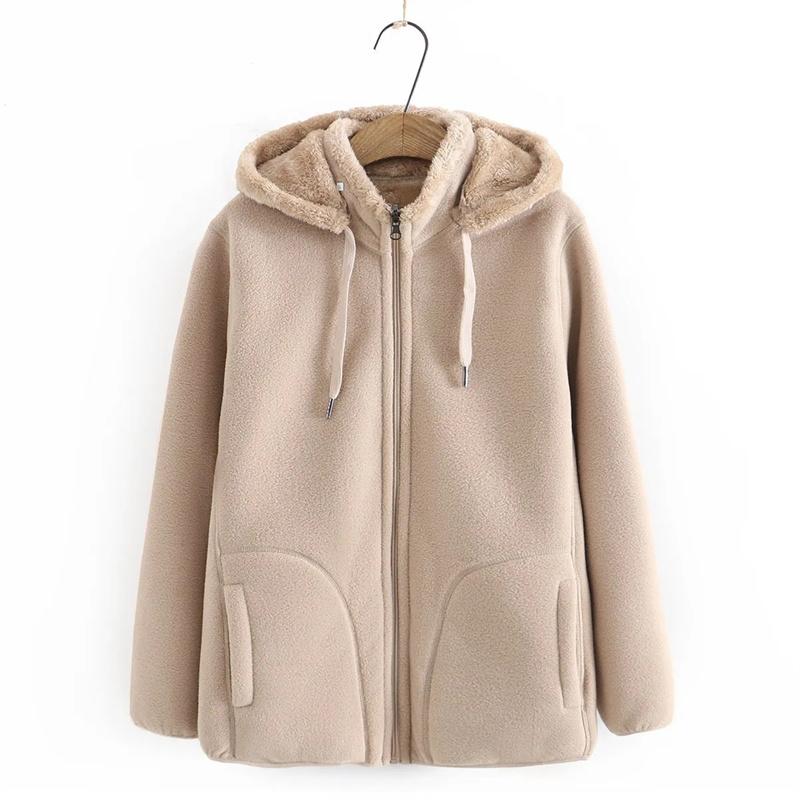 Autumn Winter Fleece Coat Women Thicken Warm Hoodies Sweaters Jackets Middle Age Zip-up Outerwear Casual