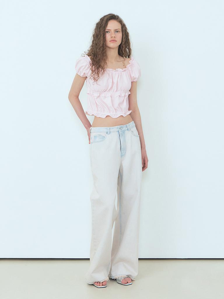 ETMON Banding Shirring Blouse Light Pink