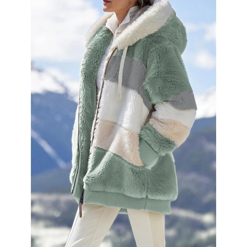 New Autumn and Winter Loose Plush Multi-color Hooded Jacket for Women in Plus Size
