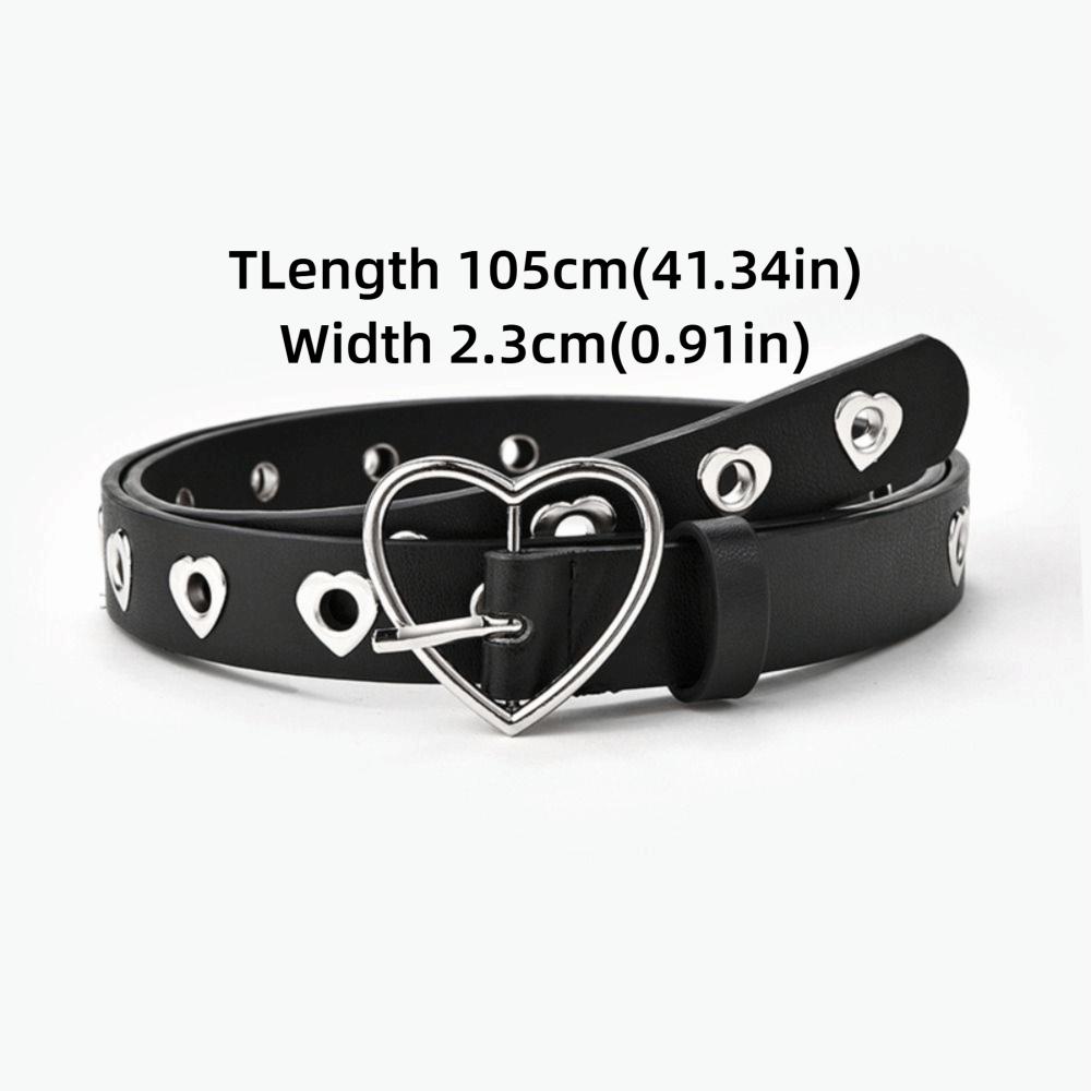 Hollow Heart Eyelet Faux Leather Belt Versatile Fashion Waist Belt Heart Buckle Belt  For Women
