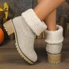 European and American Winter New Thick Heel Velvet Thickened Snow Boots Women's Large Size Warm Towel Short Boots Cotton Shoes Women