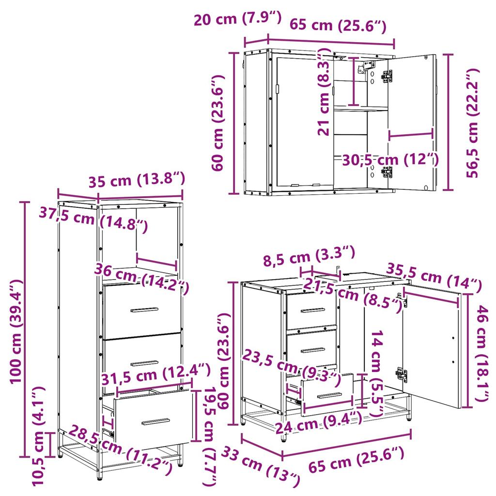 Bathroom Furniture Set with Shelf 3 Pcs Artisan Oak Wood Based Material