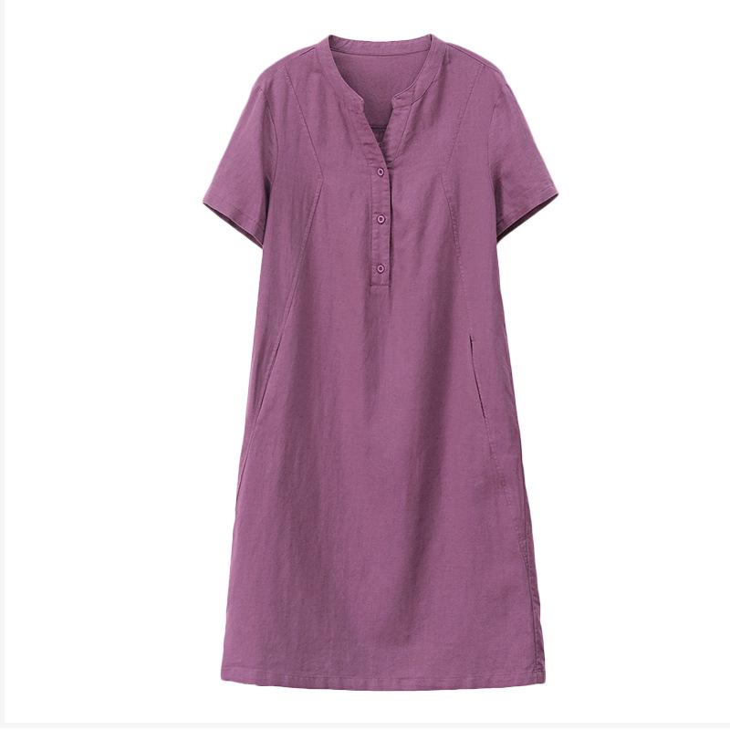 Plus Size Mid-Length Summer 2025 Cotton-Linen Dress for Women - Fashionable, Age-Reducing Style for Middle-Aged Mothers