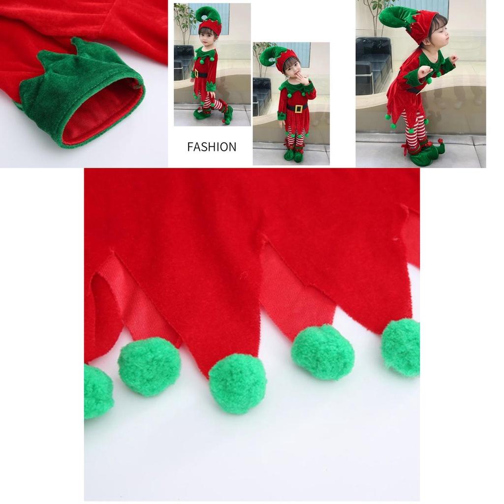 Velvet Boys Girls Christmas Elf Outfit Xmas Party Cosplay Set