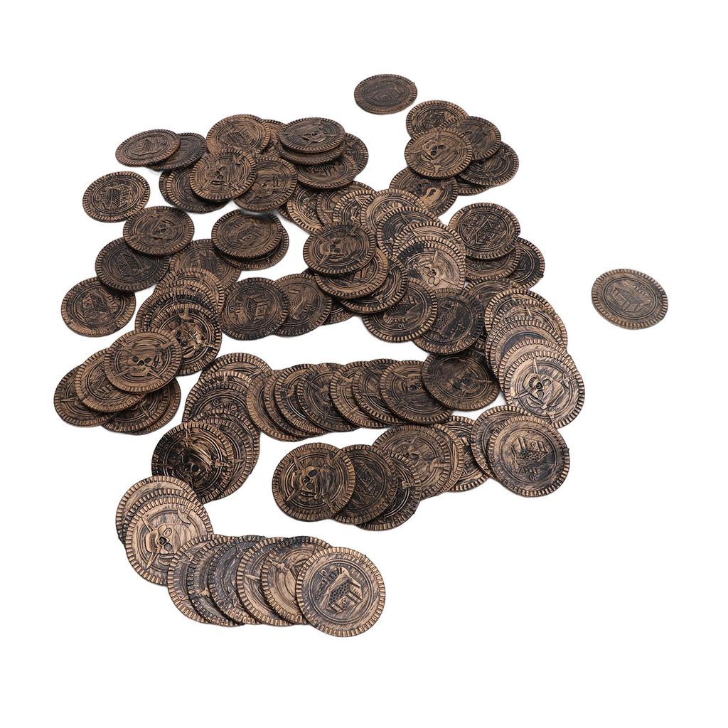 100PCS Treasure Coins Set High Simulation Detailed Pretend Plastic Toy Prop Coins for Board Games Party Decorations