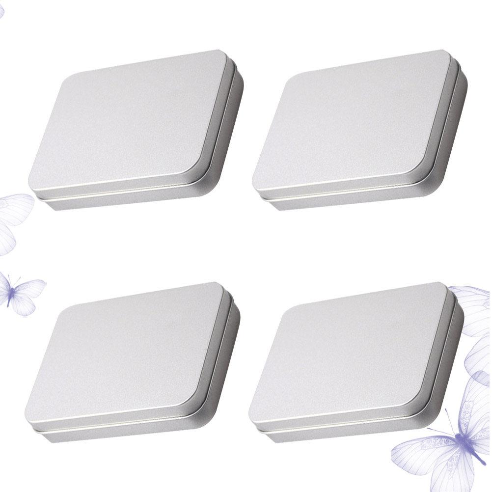 4Pcs Mini Tinplate Candy Boxes Portable Packaging Storage Containers for Wedding Party Birthday Gift Treat Crafts Flat Silver